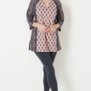 J. Jill Folklore Stamped Tunic Top Sz Sz 2X Linen Blend Paisley Boho